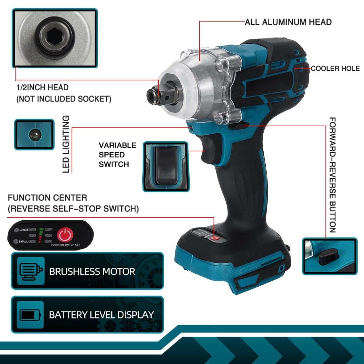 18V Cordless Impact Wrench - 520Nm Torque, 4200 RPM