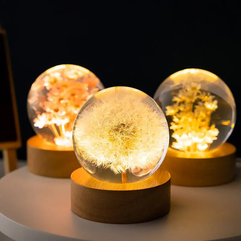 3D Flower Crystal Ball Night Light