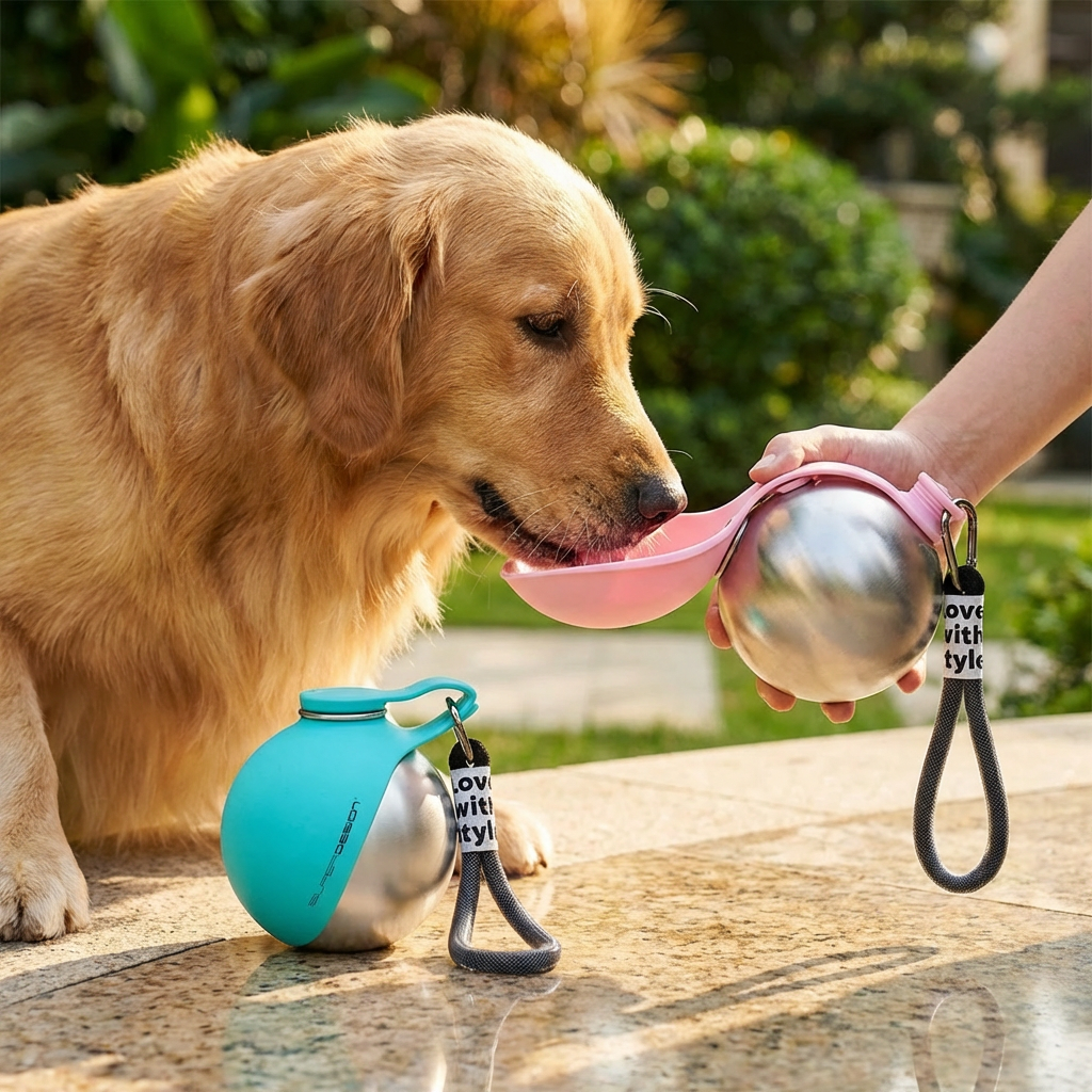 2-in-1 Dog Travel Water Bottle with Silicone Bowl
