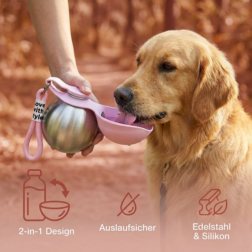 2-in-1 Dog Travel Water Bottle with Silicone Bowl