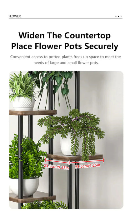 5-Tier Plant Stand with Black Metal Frame and Wood Shelves