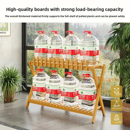 2-Tier Bamboo Plant Stand with Decorative Fence