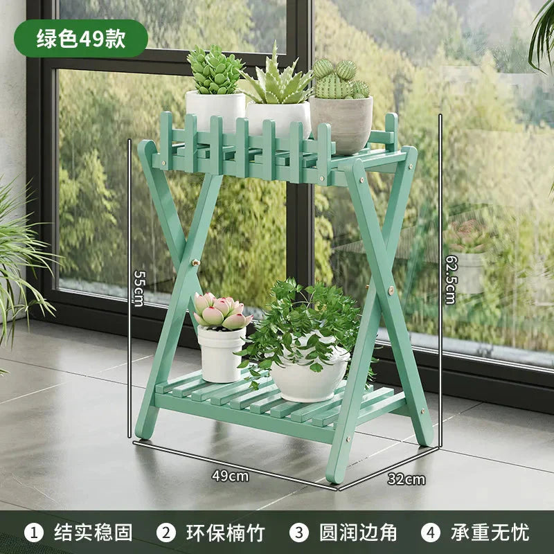 2-Tier Bamboo Plant Stand with Decorative Fence
