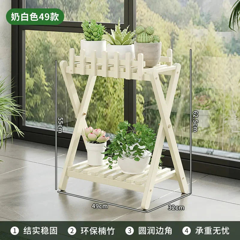 2-Tier Bamboo Plant Stand with Decorative Fence