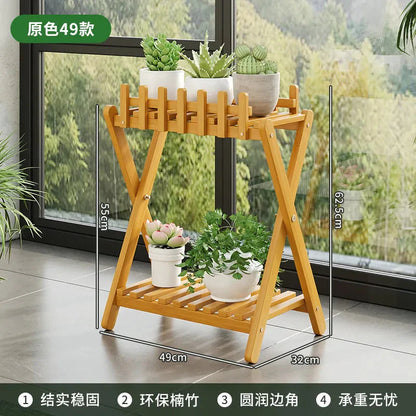 2-Tier Bamboo Plant Stand with Decorative Fence