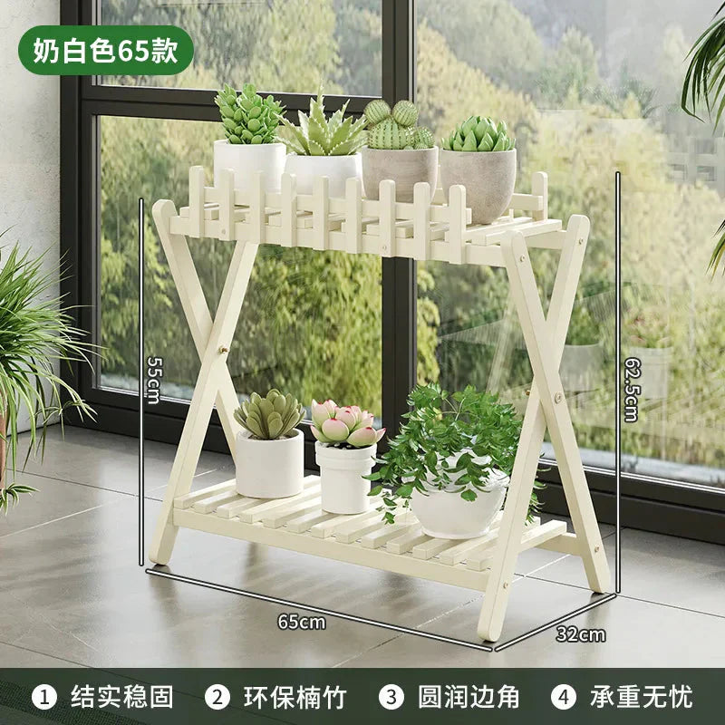 2-Tier Bamboo Plant Stand with Decorative Fence