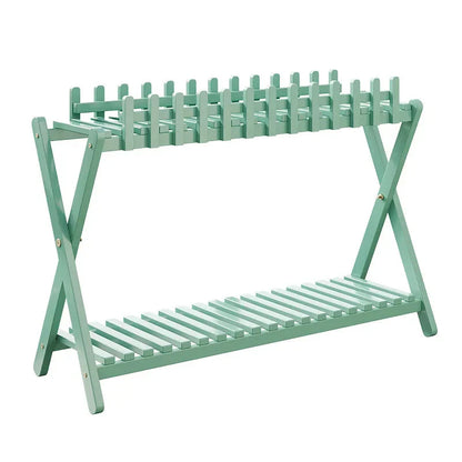 2-Tier Bamboo Plant Stand with Decorative Fence
