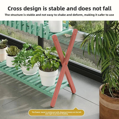 2-Tier Bamboo Plant Stand with Decorative Fence
