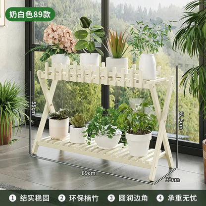 2-Tier Bamboo Plant Stand with Decorative Fence