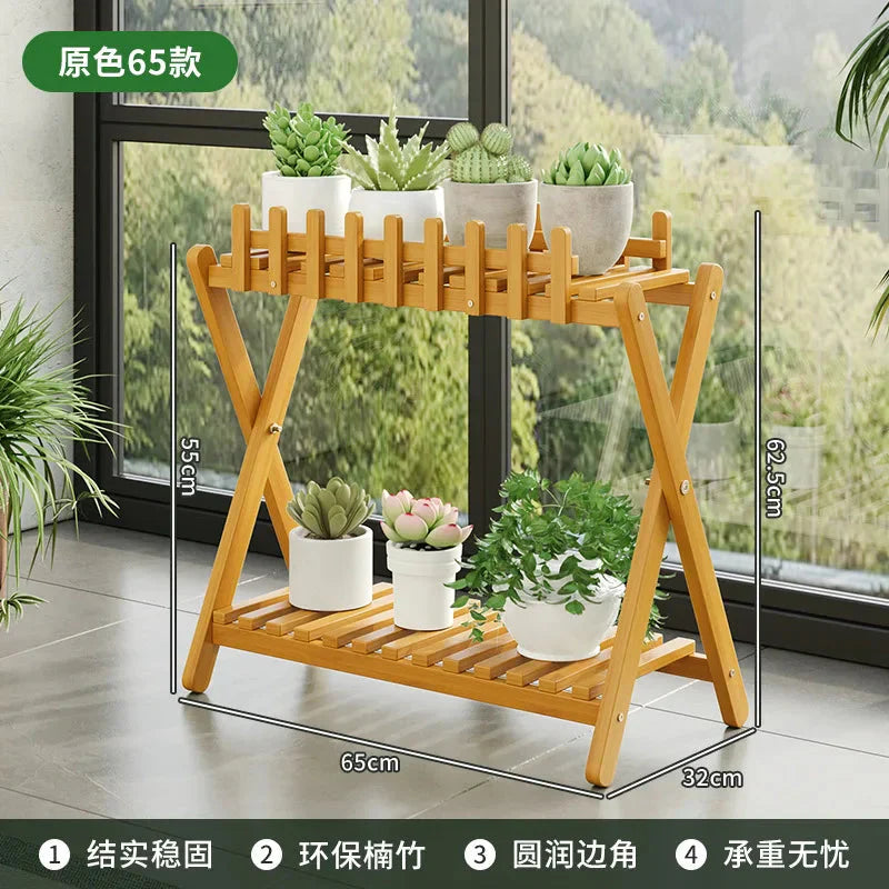 2-Tier Bamboo Plant Stand with Decorative Fence