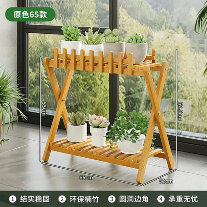 2-Tier Bamboo Plant Stand with Decorative Fence