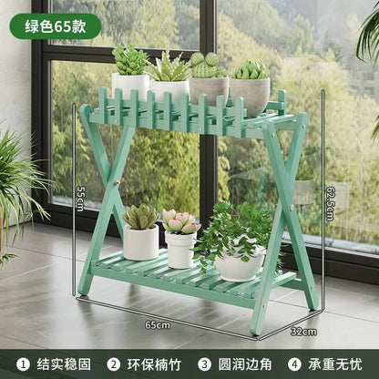 2-Tier Bamboo Plant Stand with Decorative Fence
