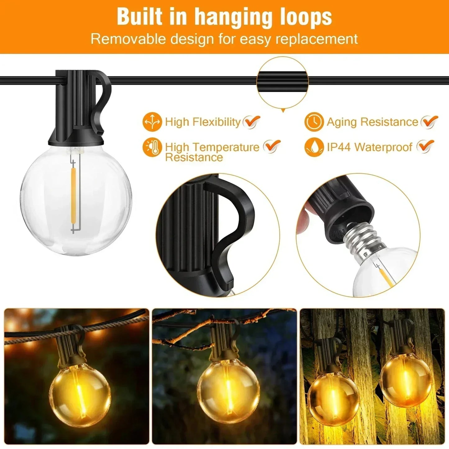 20m Solar LED String Lights for Outdoor Spaces
