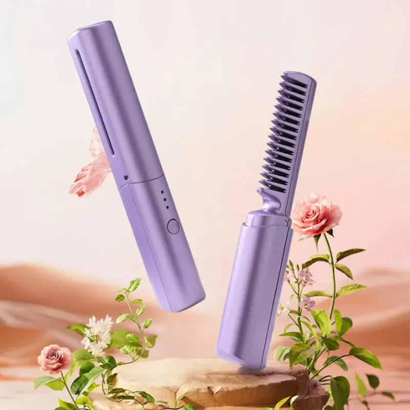 2-in-1 Hair Straightening Brush - Travel Styling Tool
