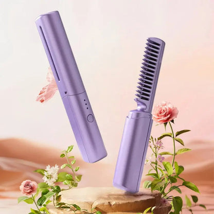 2-in-1 Hair Straightening Brush - Travel Styling Tool