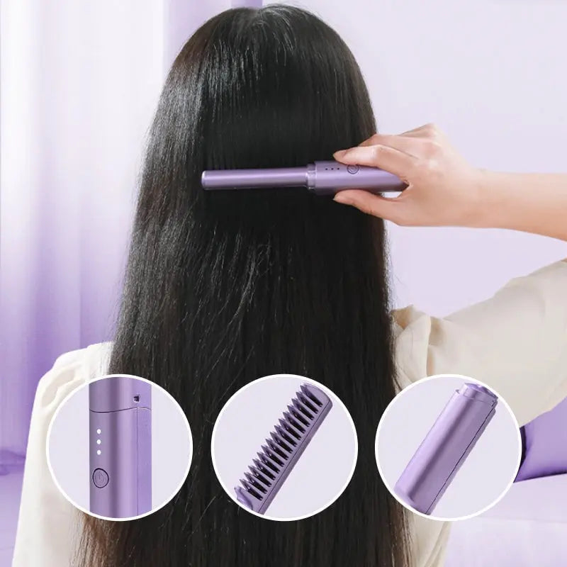 2-in-1 Hair Straightening Brush - Travel Styling Tool