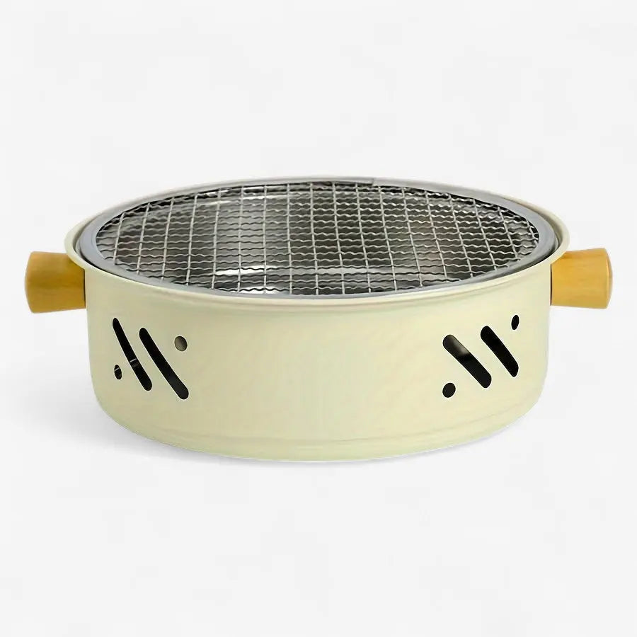28cm Portable Charcoal Grill with Wooden Handles