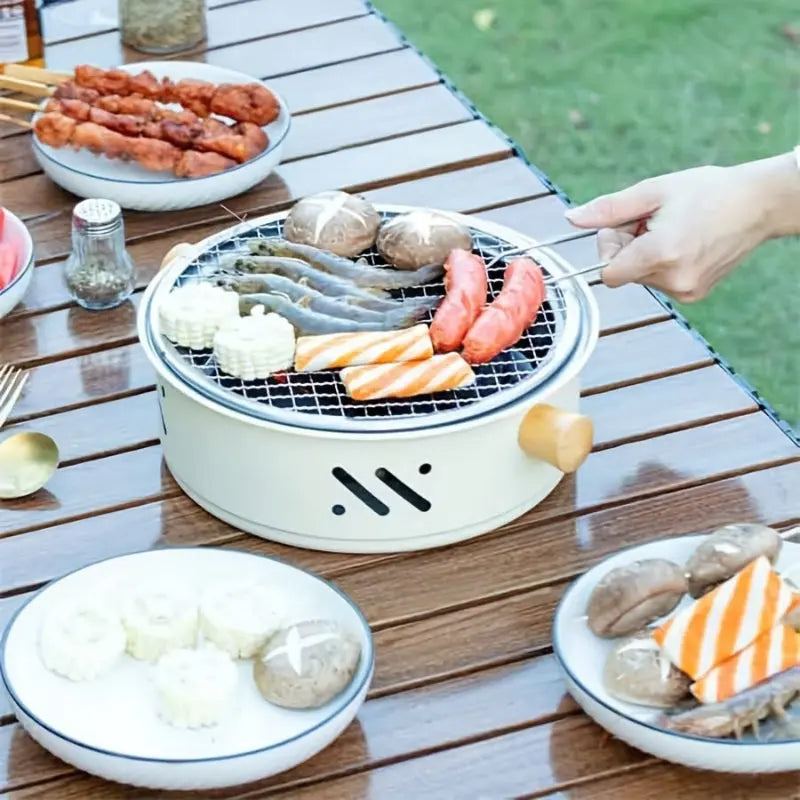 28cm Portable Charcoal Grill with Wooden Handles