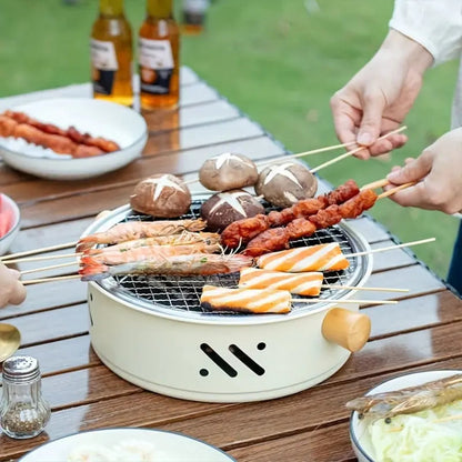 28cm Portable Charcoal Grill with Wooden Handles