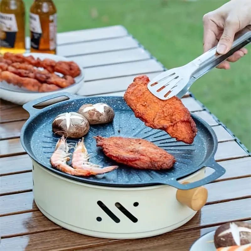 28cm Portable Charcoal Grill with Wooden Handles