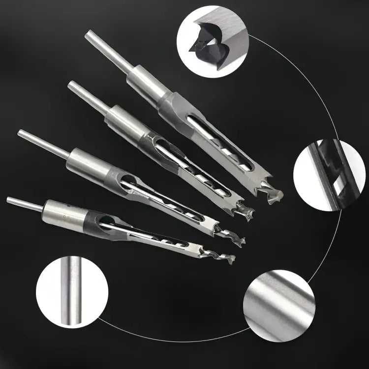 4-Piece Square Tenon Drill Bit Set for Woodworking