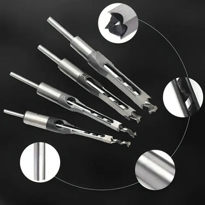 4-Piece Square Tenon Drill Bit Set for Woodworking