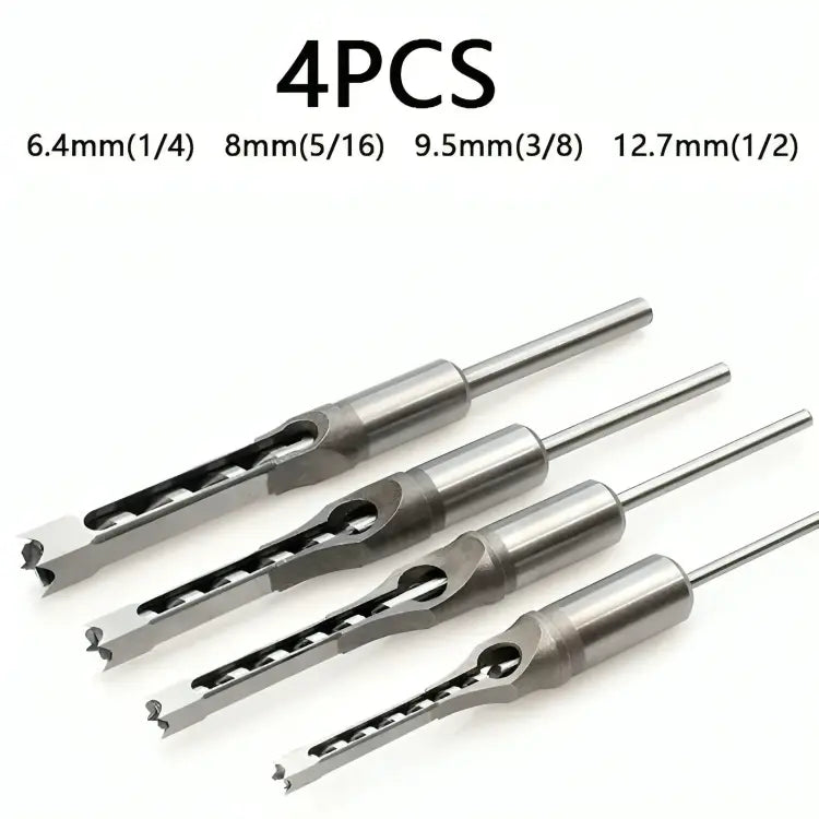 4-Piece Square Tenon Drill Bit Set for Woodworking