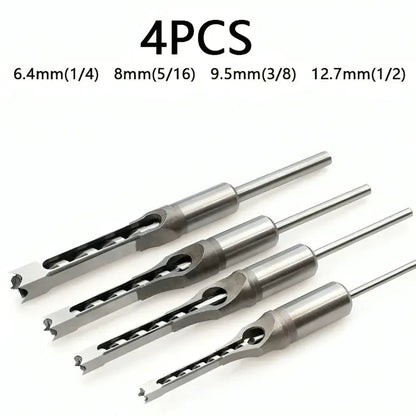 4-Piece Square Tenon Drill Bit Set for Woodworking