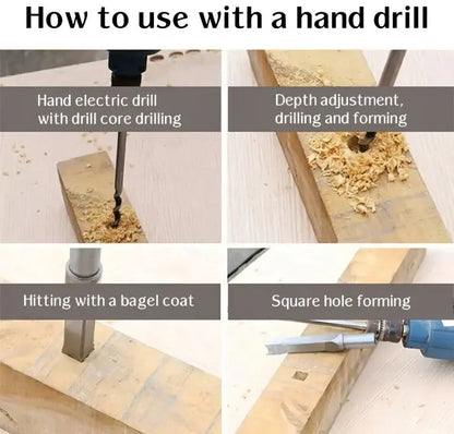 4-Piece Square Tenon Drill Bit Set for Woodworking