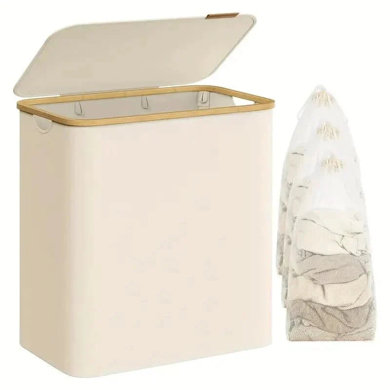 150L Laundry Basket with Lid & 3 Compartments