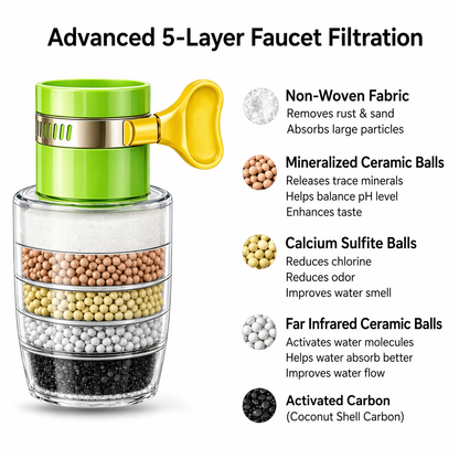 5-Layer Faucet Water Filter for Chlorine & Limescale