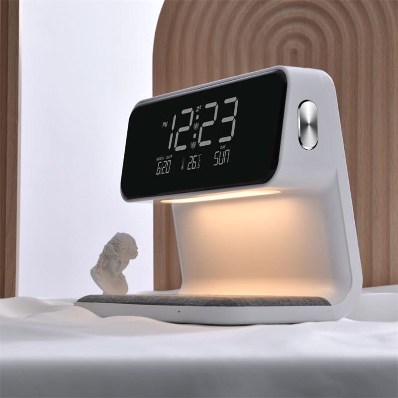3-in-1 LCD Alarm Clock with Wireless Charger and LED Lamp