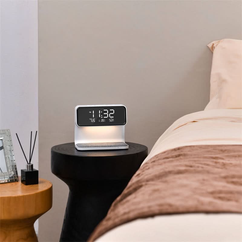 3-in-1 LCD Alarm Clock with Wireless Charger and LED Lamp