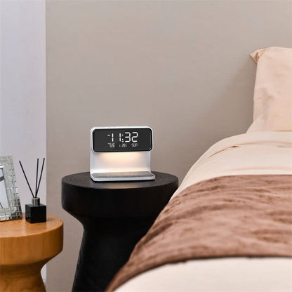 3-in-1 LCD Alarm Clock with Wireless Charger and LED Lamp