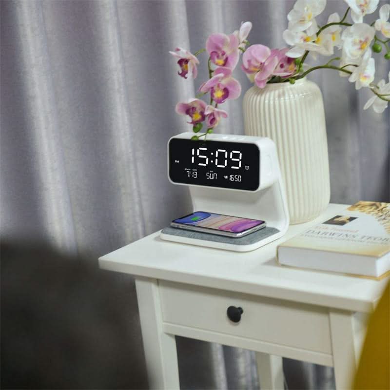 3-in-1 LCD Alarm Clock with Wireless Charger and LED Lamp