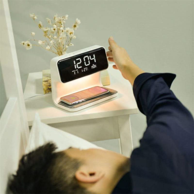 3-in-1 LCD Alarm Clock with Wireless Charger and LED Lamp
