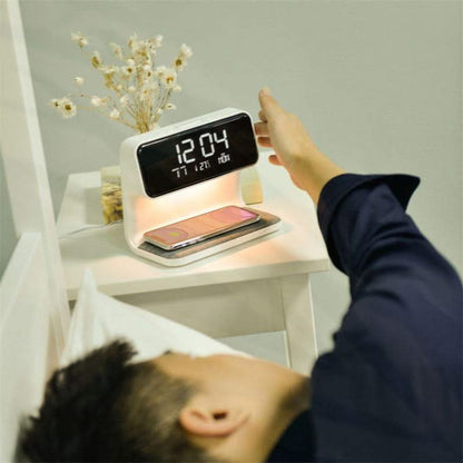 3-in-1 LCD Alarm Clock with Wireless Charger and LED Lamp