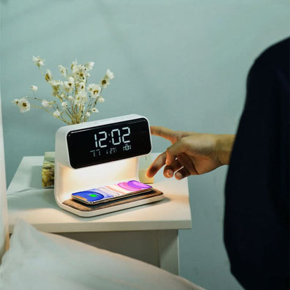 3-in-1 LCD Alarm Clock with Wireless Charger and LED Lamp