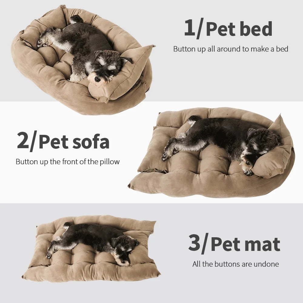 3-in-1 Pet Bed - Lounger, Mat, and Snuggle Cave