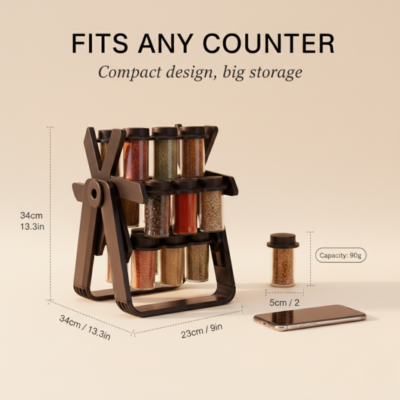360 Rotating Spice Organizer with 18 Glass Jars