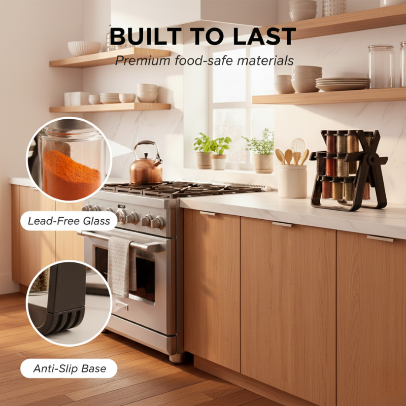 360 Rotating Spice Organizer with 18 Glass Jars