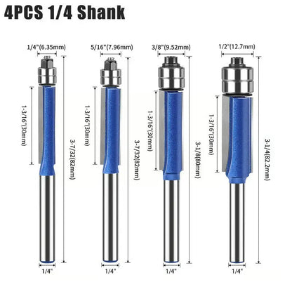 4-Piece Flush Trim Router Bit Set for Clean Edges