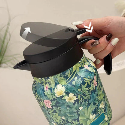 1L Insulated Floral Jug - Stainless Steel Push-Button