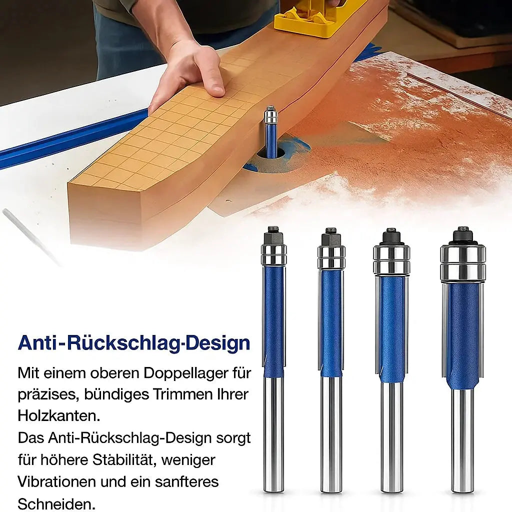 4-Piece Flush Trim Router Bit Set for Clean Edges