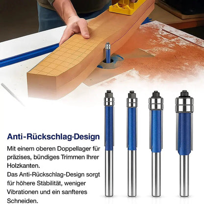 4-Piece Flush Trim Router Bit Set for Clean Edges