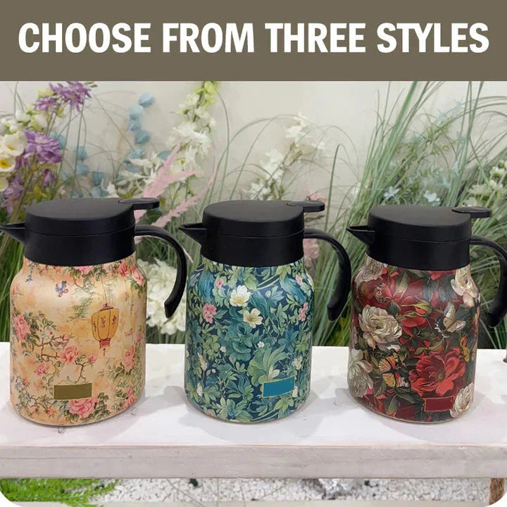 1L Insulated Floral Jug - Stainless Steel Push-Button