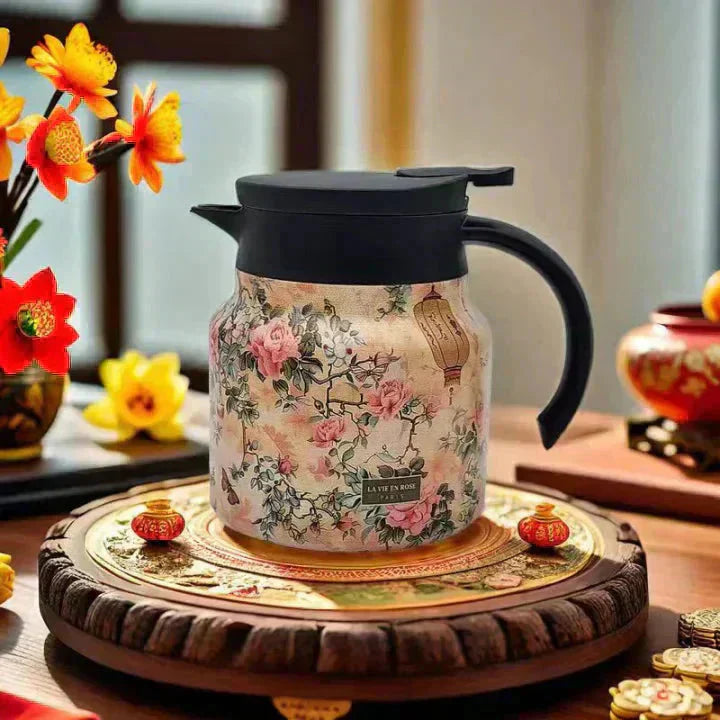 1L Insulated Floral Jug - Stainless Steel Push-Button