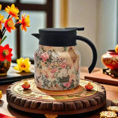 1L Insulated Floral Jug - Stainless Steel Push-Button