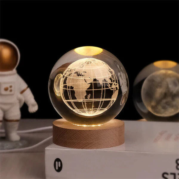 3D Crystal Globe Lamp with Warm LED Night Glow