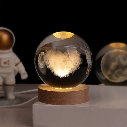 3D Crystal Globe Lamp with Warm LED Night Glow